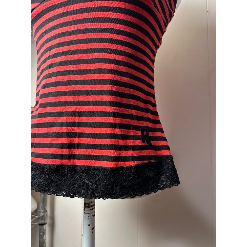 VTG Y2K Red Black Striped Lace Trim Tank Top Mall Goth Grunge Punk Alt 2000s - Picture 2 of 7